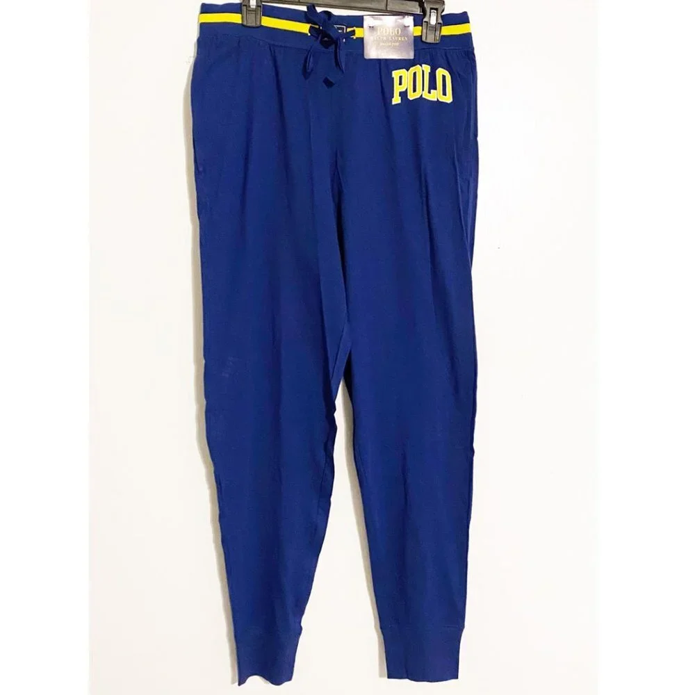 Polo Ralph Lauren Blue Yellow Logo Drawstring Jogger Pajama Bottoms